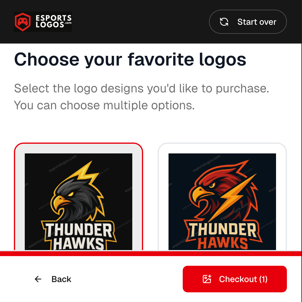 Two different esports logo previews showing various gaming themes and styles